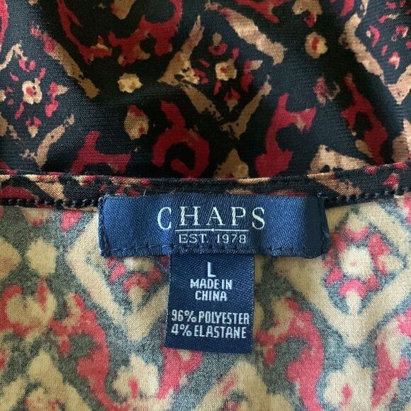 Chaps Sleeveless Drape Neck Print Top — Size L - Picture 6 of 7